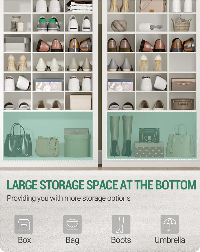 Hzuaneri 11 Tiers Shoe Storage Cabinet, Tall Shoes Cabinet with Cubby, Freestanding Wooden Shoe Organizer, 30-33 Pairs, Shoes Cubby Organizer for Entryway, Bedroom, White SR39303X