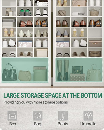 Hzuaneri 11 Tiers Shoe Storage Cabinet, Tall Shoes Cabinet with Cubby, Freestanding Wooden Shoe Organizer, 30-33 Pairs, Shoes Cubby Organizer for Entryway, Bedroom, White SR39303X