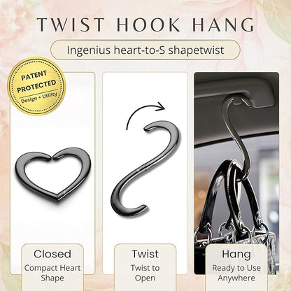 FafaConcepts Heart Shape Black Purse Hook Hanger, Charm – Ultra-Lightweight, Heavy Duty S Hook for Cafes, Work & Travel | Holds Up to 30 lbs | Christmas Gift, Bag Holder, Stocking Stuffers for Women