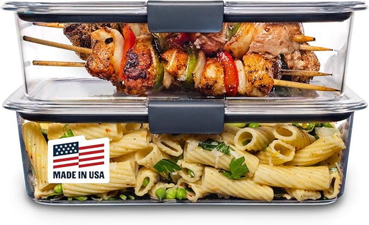 Rubbermaid Brilliance BPA-Free Food Storage Containers with Lids, Airtight Clear Set of 2 (9.6 Cup), Ideal for Lunch, Meal Prep, and Leftovers