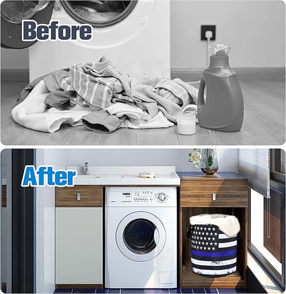 American Flag Thin Blue Line Flag Laundry Basket Foldable Oxford Cloth Funny Tote Bag Laundry Hamper Clothes Storage Bucket Organizer For Bathroom/Laundry Storage /Bedroom17.7x13.7 Inch