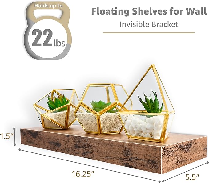 Sorbus Floating Shelves for Kitchen, Bedroom, Bathroom Storage - Wall Mounted, Over Toilet, Hanging Book Shelf for Living Room (Mahogany, 2 Pack)