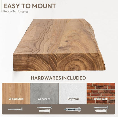 Marsmiles 72 inch Floating Shelves for Wall Elm Wood Live Edge Shelves Wall Mounted|Rustic Long Floating Shelves with Invisible Bracket for Bathroom Living Room Kitchen|Natural, 1 Pack