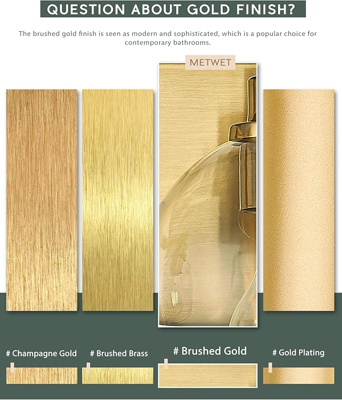 Bathroom Light Fixtures, 3-Light Brushed Gold Vanity Light, Modern Wall Sconces with Clear Glass Globe Shade, Bathroom Wall Lights for Mirror Kitchen Bedroom Hallway Living Room, VL195-GD-3