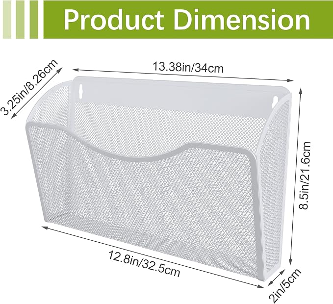 EasyPAG Wall File Organizer 3 Pack, Hanging File Organizer Wall Mount, Metal Mesh Folder Holder for Letter/A4 Papers, Mail Sorter for Office, Classroom, Home, White