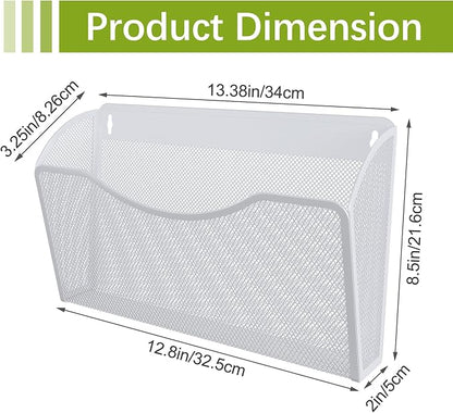 EasyPAG Wall File Organizer 3 Pack, Hanging File Organizer Wall Mount, Metal Mesh Folder Holder for Letter/A4 Papers, Mail Sorter for Office, Classroom, Home, White