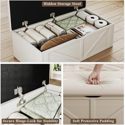 HUAHUU Lift Top Coffee Table with Storage Hidden Compartment, 31.5" Farmhouse Coffee Tables with Ottoman Bench, Center Table with Wooden Lift Tabletop for Living Room, White