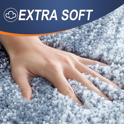 OLANLY Bathroom Runner Rugs Mat 47x17, Extra Soft Absorbent Microfiber Bath Rugs, Rubber Backing, Quick Dry, Washable Long Bath Mats for Bathroom, Tub and Shower, Home Decor Accessories, Airy Blue