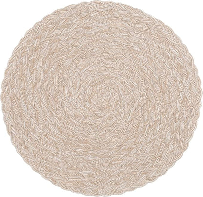 SHACOS Round Braided Placemats 15 inch Set of 4 Boho Woven Washable Kitchen Table Placemats for Home Wedding Party (T-Beige, 4)