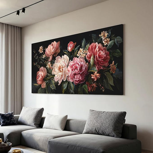 Canvas Wall Art Decor Colorful Flower Pictures Wall Art Decor For Living Room Black Vintage Botanical Wall Art Pictures Prints Artwork Wall Art For Home Bedroom Office Room Wall Decor 20×40 Inch
