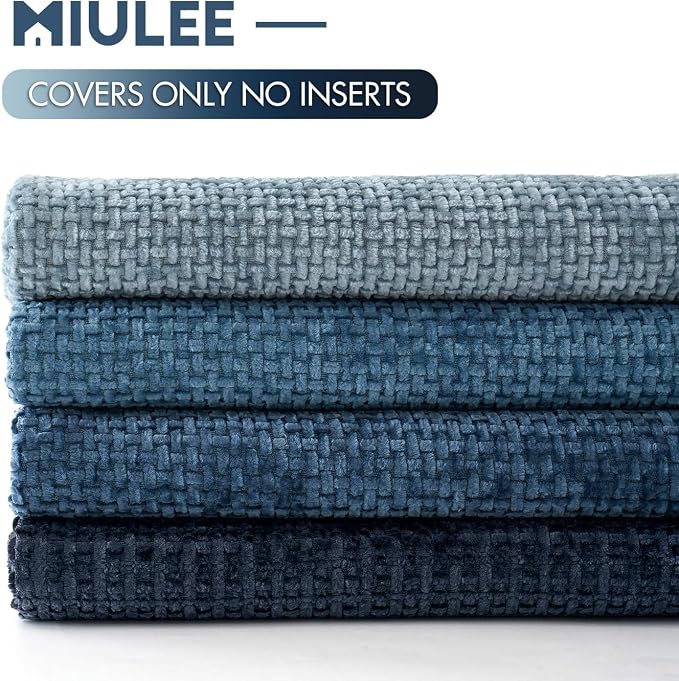 MIULEE Pack of 4 Couch Throw Pillow Covers 24x24 Inch Neutral Blue Soft Decorative Chenille Pillow Covers Farmhouse Accent Cushion Covers for Boho Western Spring Coastal Decor Sofa Bed Living Room