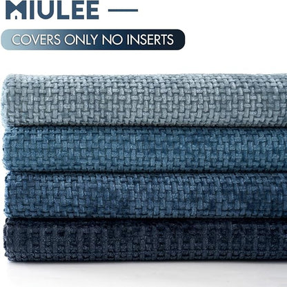 MIULEE Pack of 4 Couch Throw Pillow Covers 22x22 Inch Neutral Blue Soft Decorative Chenille Pillow Covers Farmhouse Accent Cushion Covers for Boho Western Spring Coastal Decor Sofa Bed Living Room