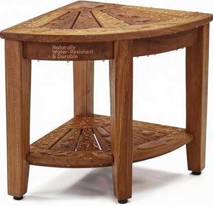 AquaTeak The Original 15.5" Fully Assembled Kai Corner Teak Shower Bench - Shower Stool with Storage Shelf for Bathroom - Durable Water Resistant Shower Chair - Shaving Foot Rest - Indoor & Outdoor