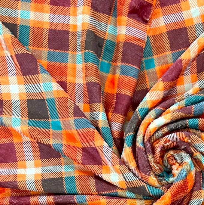Winter Plaid Fleece Throw Blanket: Soft Plush Flannel Accent for Bed or Couch Orange, Teal Burgundy 50 x 70 inches