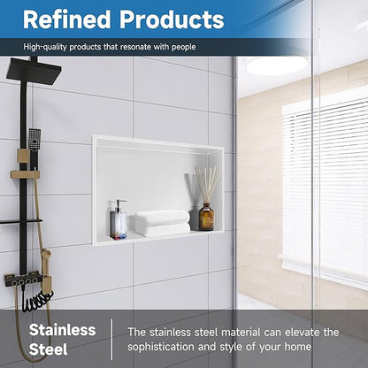 Shower Niche No Tile Needed, 18 x 12 Insert Shower Niche, Recessed Shelf for Bathroom Storage Over Mount Installation, White