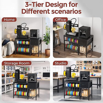 3D Printer Stand with Filament Storage – Heavy Duty Metal 3D Printer Table with Drawer and Power Hub for Workshop, Studio, and Office