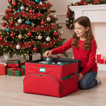 Christmas Nutcracker and Figurine Collectible Storage Box - Holds Up to 72 Ornaments 4” x 4” - Top Adjustable Compartments for Figurines, Nutcrackers, etc - Heavy Duty 600D/ Inside PVC Material