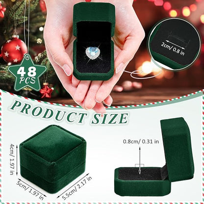 Thinkday 48 Pcs 2.13 x 2.01 x 1.54 in Velvet Ring Box Display Jewelry Storage Case for Christmas Wedding Engagement Gifts(Green)