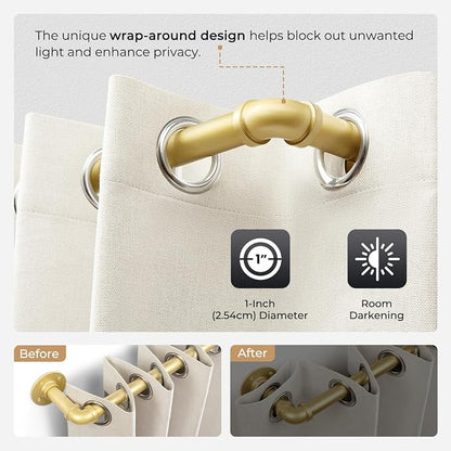 Zeerobee Curtain Rods for Windows 72 to 144, 1 Inch Industrial Wrap Around Gold Curtain Rod, Indoor/Outdoor Room Divider Adjustable Drapery Pole, 72"-144"