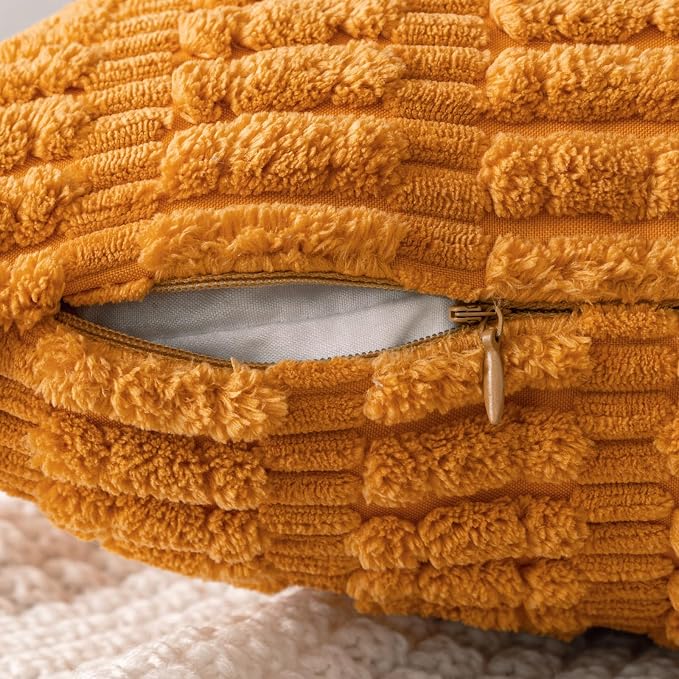 MIULEE Pack of 2 Burnt Orange Corduroy Decorative Lumbar Pillow Covers 20x12 Inch Soft Boho Striped Throw Pillow Covers Modern Farmhouse Home Decor for Summer Sofa Living Room Couch Bed