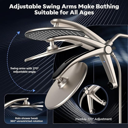 Shower Head with filtered Handheld High Pressure daul Shower Heads with Handheld Spray Combo and 10 Sprays Handheld Shower Head Detachable Shower head Built-in Magnetic Docking and Power Jets Nickel