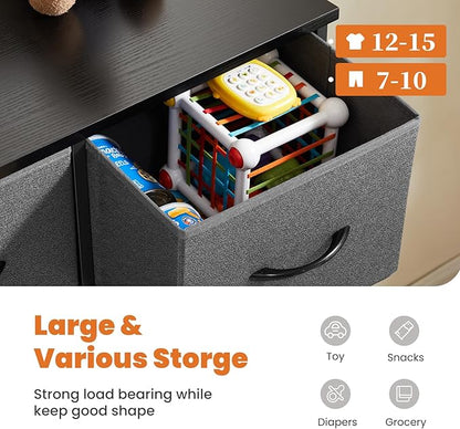 Sweetcrispy 9 Drawer Fabric Dresser Tall Chest Storage Organizer Tower with Cabinet Metal Frame and Wood Top Lightweight Closet Furniture for Bedroom, Charcoal Grey