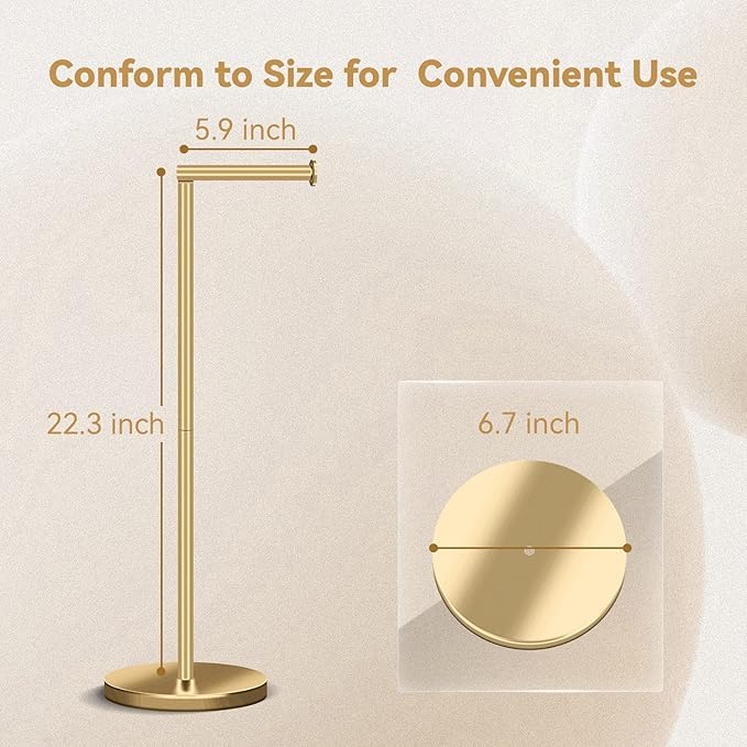 RRM Toilet Paper Holder Stand, Bathroom Free Standing Toilet Paper Holder with Reserve Storage 3-4 Toilet Paper Rolls (Golden)