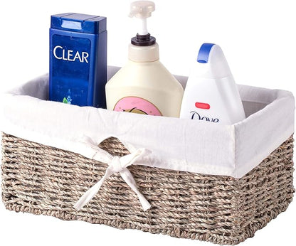 Vintiquewise(TM Seagrass Shelf Basket Lined with White Lining (Pack of 2)