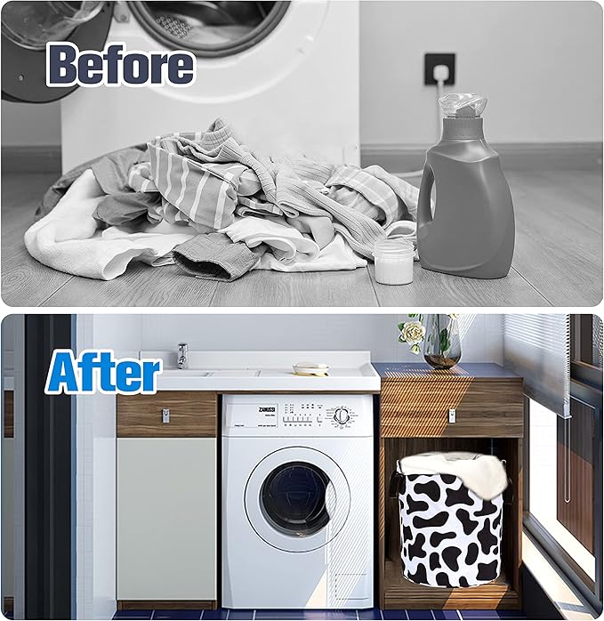 Cow Print Laundry Basket Animal Foldable Oxford Cloth Funny Tote Bag Laundry Hamper Clothes Storage Bucket Organizer For Bathroom/Laundry Storage/Bedroom Storage Basket 17.7x13.7 Inch