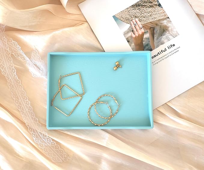Small Blue Mini Serving Tray (8.5 x 6.3 inch) for Serving Accessory, Spa, Coffee, Drinks, Wine, Tea, Bar, Party, Seasoning, Perfume or Display Use.