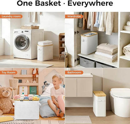 MinBoo Toilet Paper Basket, Storage with Lid, Toilet Paper Organizer for Bathroom, Free Standing Toilet Paper Holder with Storage,White