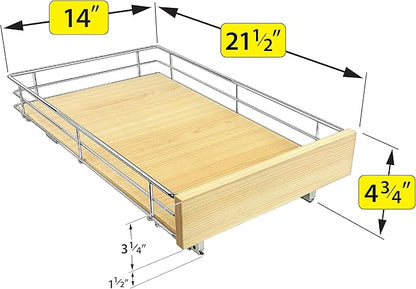 LYNK PROFESSIONAL® SELECT™ Slide Out Cabinet Organizer Pull Out Drawer, 14" x 21" Pull Out Cabinet Organizer – Pull Out Shelves for Kitchen Cabinets – Roll Out - Lifetime Ltd. Warranty, Wood Chrome