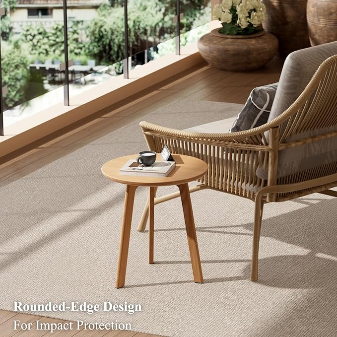Round Side Table - 100% Natural Solid Oak Wood - 3 Legs Wood End Table for Living Room - Easy Assembly, Elegant Round End Table - Eco-Friendly Painted Small Side Table (Colour: Natural)