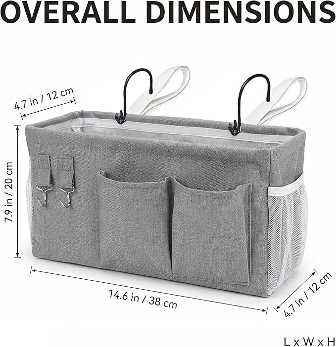 2pc Bedside Caddy Organizer with Hooks, No-Sagging Canvas Hanging Bed Pocket with Water Bottle Holder, Bedside Storage for Dorm Room Essentials, Bunk Bed Accessories, Hospital Bed Rails & Crib (pink)