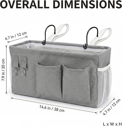 1pc Bedside Caddy Organizer with Hooks, No-Sagging Canvas Hanging Bed Pocket with Water Bottle Holder, Bedside Storage for Dorm Room Essentials, Bunk Bed Accessories, Hospital Bed Rails & Crib (pink)
