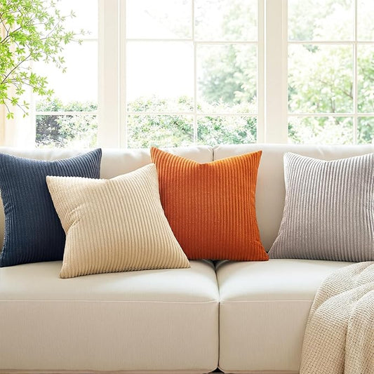 Topfinel Decorative Velvet Pillow Covers Blue and Yellow 18x18 Boho Nordic Couch Throw Pillow Covers for Bed Pack of 4 Corduroy Accent Modern Pillowcase Sofa Livingroom Home Decor