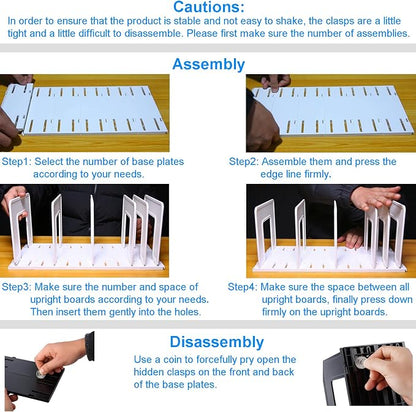 Adjustable Vertical File Sorter Sturdy Plastic Expandable Upright File Holder, Desktop Binder Organizer, Home School Office File Organizer Bookshelf Divider, Assemble Easily Endlessly, White