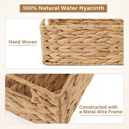 LotFancy Bathroom Basket, 2 Pack Water Hyacinth Toilet Paper Basket, Hand Woven Back of Toilet Organizer for Toilet Tank Top Countertop, Wicker Baskets for Shelves