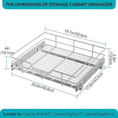 Pull Out Cabinet Organizer 20" W X 17" D, Slide Out Drawers For Kitchen Cabinets, Pull Out Drawers For Cabinets Capacity Heavy Duty Caddy, Cabinet Pull Out Shelves Chrome-Plated, Bathroom Pantry