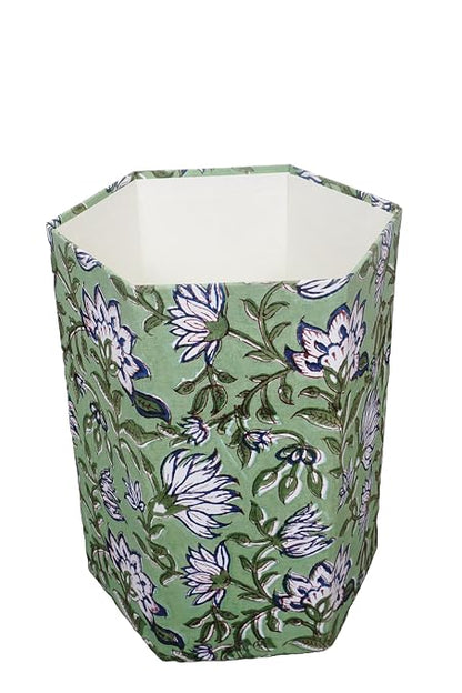 Generic 3.3 Gallon Cotton Hand Block Printed Paper Waste Basket |Small Decorative Trash Can for Housewarming Gifts in Living Room, Bedroom, Bathroom | Eco-Friendly, Plastic-Free (1, D BLUE GREEN)