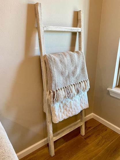 BARNWOODUSA Rustic Farmhouse Decorative Ladder - Our 6 ft Ladder can be Mounted Horizontally or Vertically and is Crafted from Upcycled Wood No Assembly Required White Wash