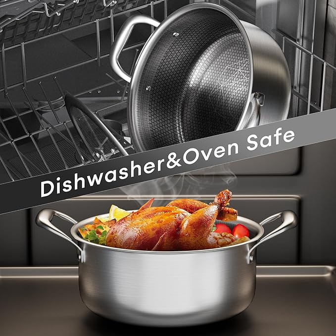 COOKER KING Stainless Steel 6 Pcs Pots Set, 1.5 & 2QT Saucepan and 5-Quart Pots with Lids, Non Stick, Non Toxic, Stay-Cool Handles, Induction, Oven, Dishwasher Safe