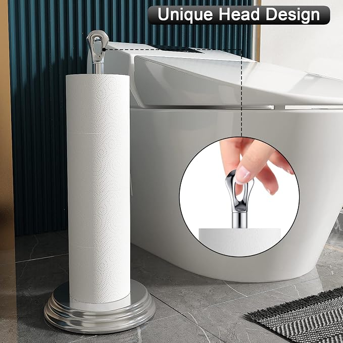 KASUNTO Toilet Paper Holder with Rustproof, Metal Free Standing Toilet Paper Stand Storage for Bathroom, Tissue Paper Roll Holder for Bathroom Accessories (Polished Chrome)