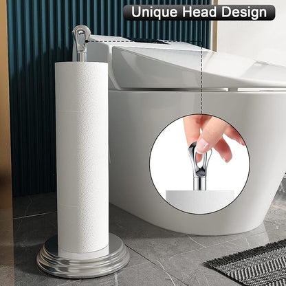 KASUNTO Toilet Paper Holder with Rustproof, Metal Free Standing Toilet Paper Stand Storage for Bathroom, Tissue Paper Roll Holder for Bathroom Accessories (Polished Chrome)