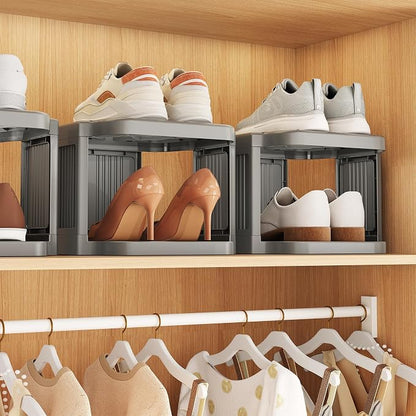 Kitstorack 10-Tier Vertical Plastic Shoe Rack, Freestanding Stackable Shoe Storage Organizer Cubes Shoe Shelf Tower or Small Closets and Tight Spaces, Gray