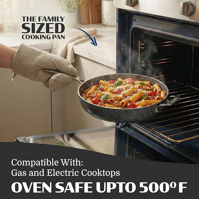 Granitestone 14 Inch Large Frying Pan with Lid, Ceramic Non Stick Frying Pans Skillet, Non Toxic Frying Pans Nonstick for Sauté & Cooking, PFAS & PFOA Free, Oven & Dishwasher Safe