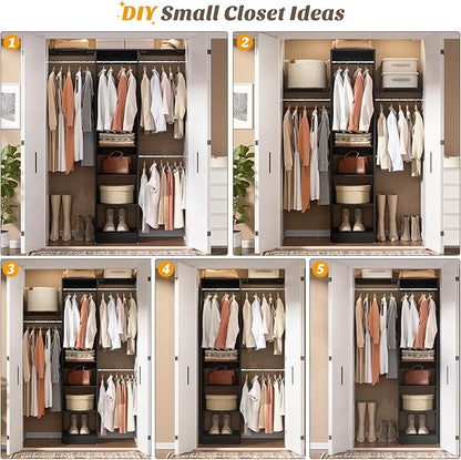 Cyclysio 4FT Small Closet System, 80"H Closet Organizer System with 4 Closets Rods & 3 Shelves, 48" Closets Organizers and Storage for Small Bedrooms, Laundry Rooms, Cloakrooms, Black