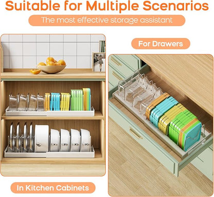 Nigelia Pots and Pans Organizer for Under Cabinet 22" Expandable Food Storage Container Lid Organizers with 10 Adjustable Dividers Pot and Pan Lid Holders Rack Inside Cabinet&Kitchen Countertop(Black)