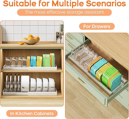 Nigelia 2 Pack Pots and Pans Organizer for Under Cabinet, 22" Expandable Food Storage Container Lid Organizers with 10 Adjustable Dividers Pot Lid Holders Rack Inside Cabinet&Kitchen Countertop(Black)