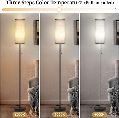 Floor Lamp for Living Room, Modern Standing Lamps with Lampshade, Minimalist Tall Lamp with Chain Switch for Living Room, LED Bulb Included (Beige Shade)